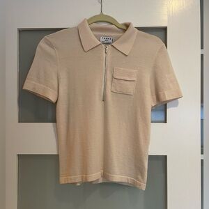 Frame short sleeved top front zipper small breast pocket wool/cashmere size xs
